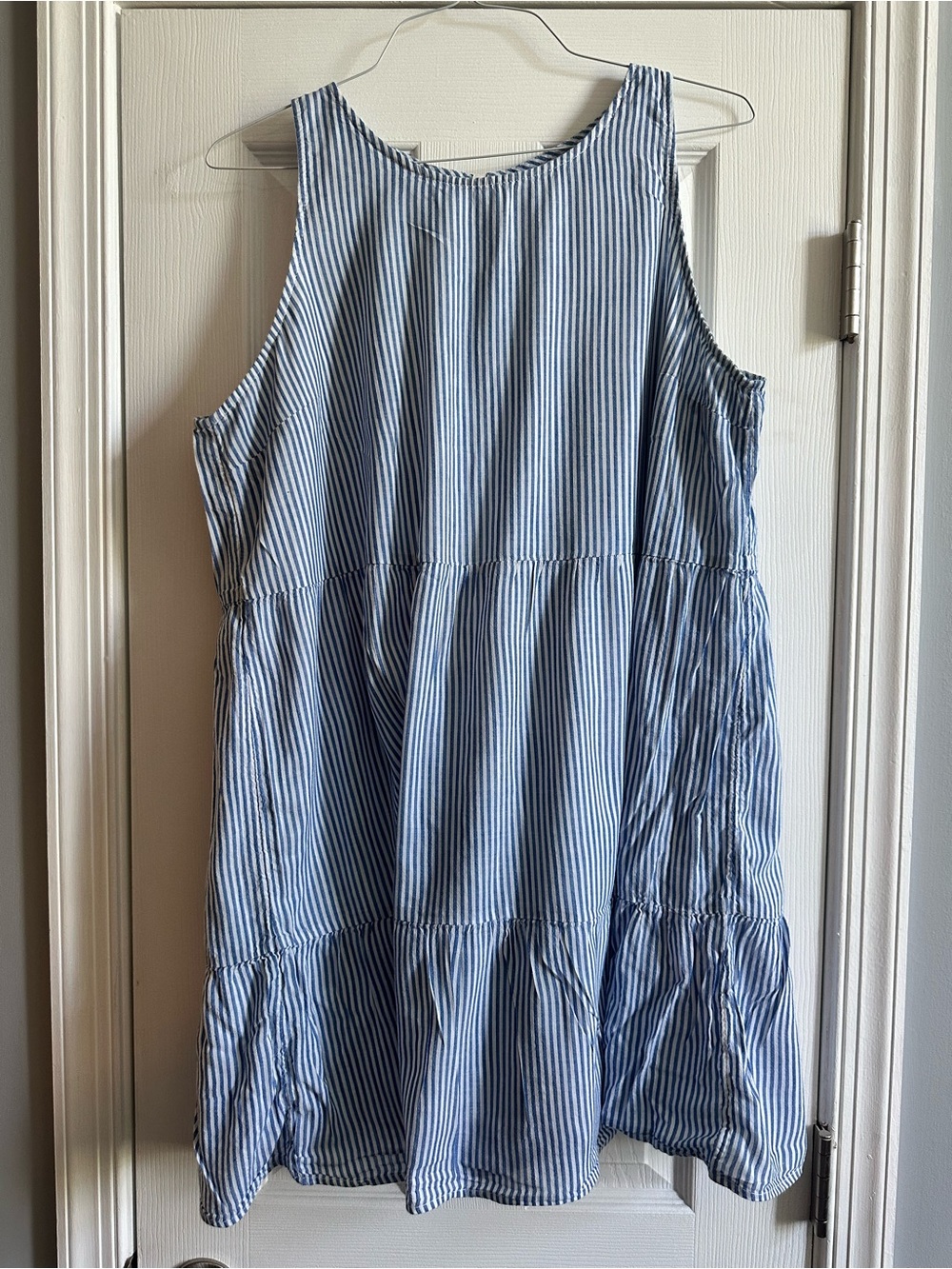 Old Navy cotton blend Blue and White Vertical Stripe Ruffle Sleeveless Dress XL